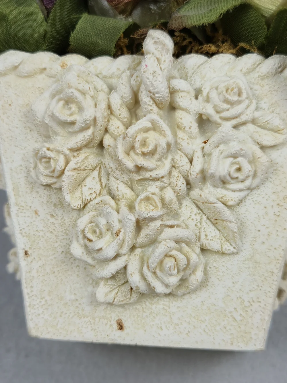 Vintage Hallmark Faux Fabric Rose Resin Planter